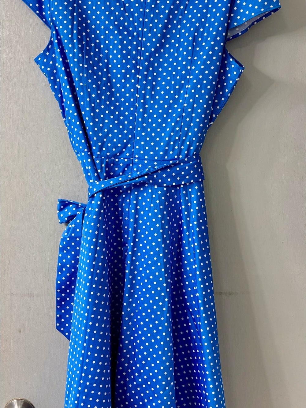 Polka Dot Midi Swing Dress in Blue with Bow - Picture 4 of 7